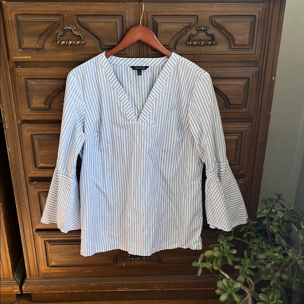 Banana Republic Blue and White Striped Bell Sleeve Blouse